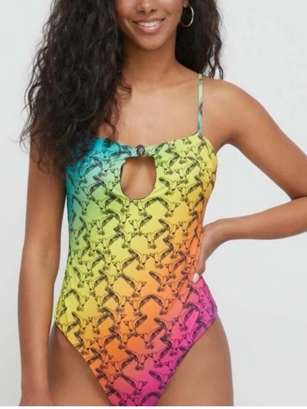 Kurt Geiger Gradient Swimsuit Size XL Rainbow Bird Cheeky Padded High Hip Ombre